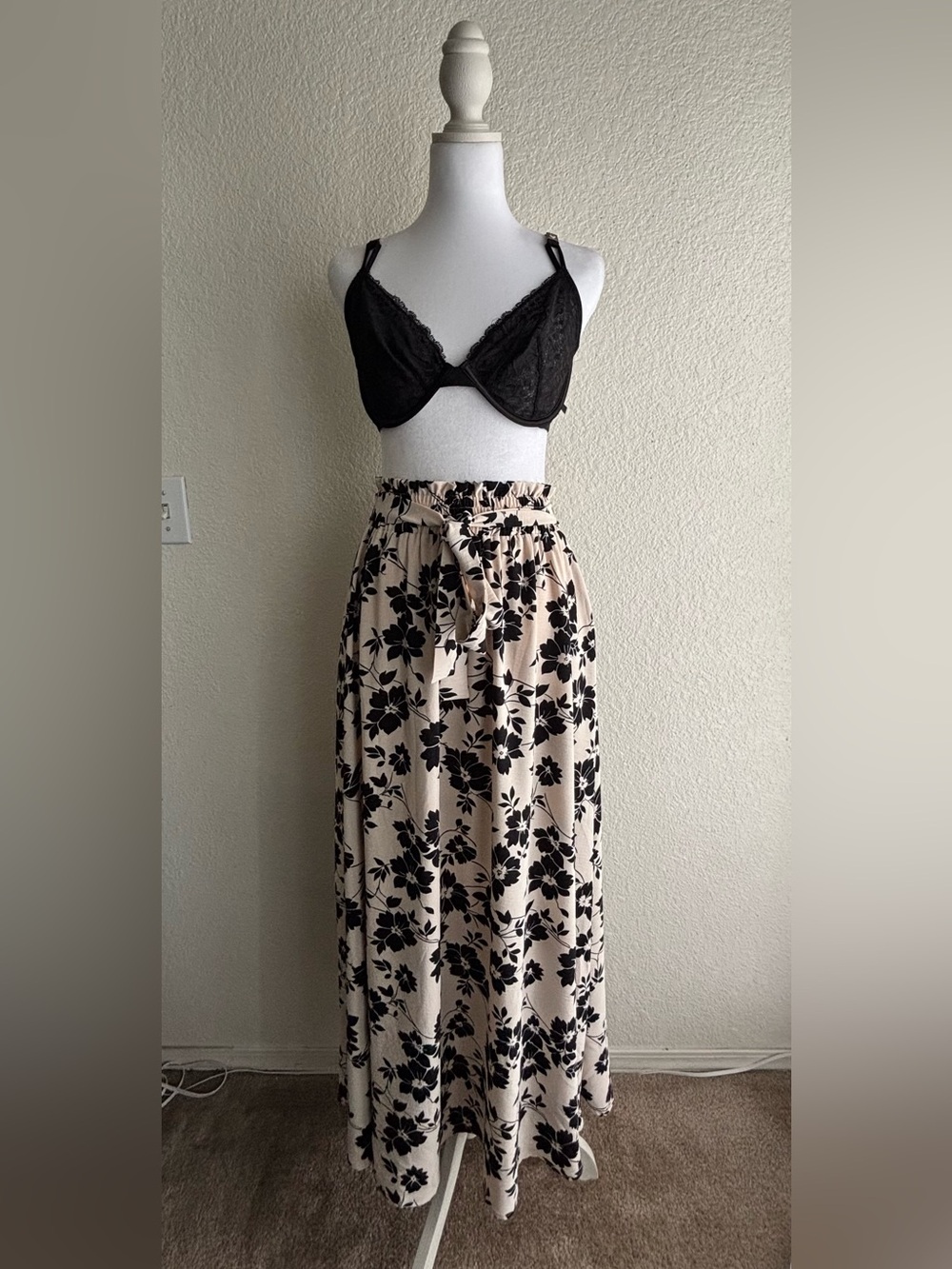 Women's Beige Floral Maxi Skirt with Tie Waist-New with tags